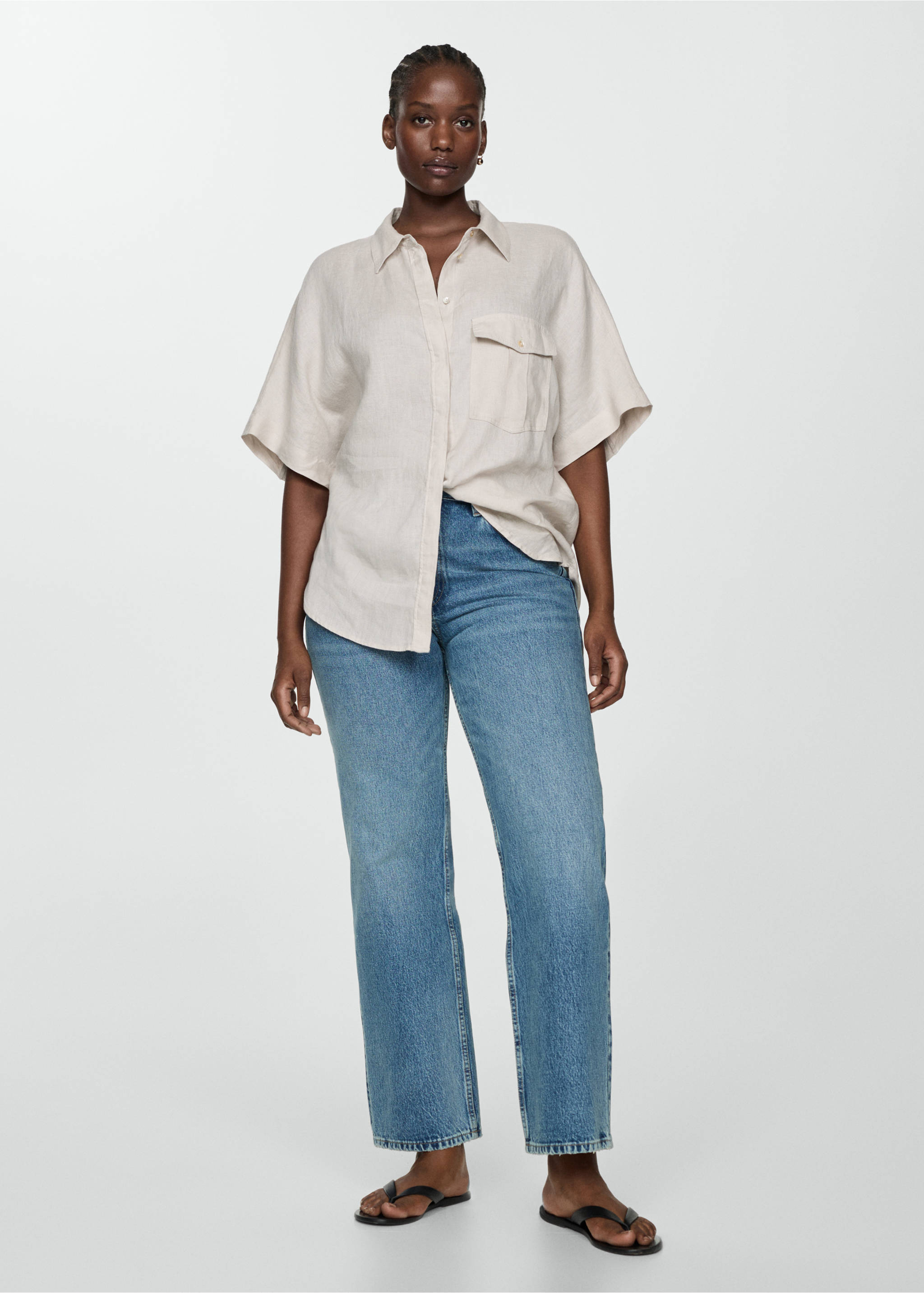 Pocket linen shirt - Details of the article 3, Sand. Ref: 87177110-00.