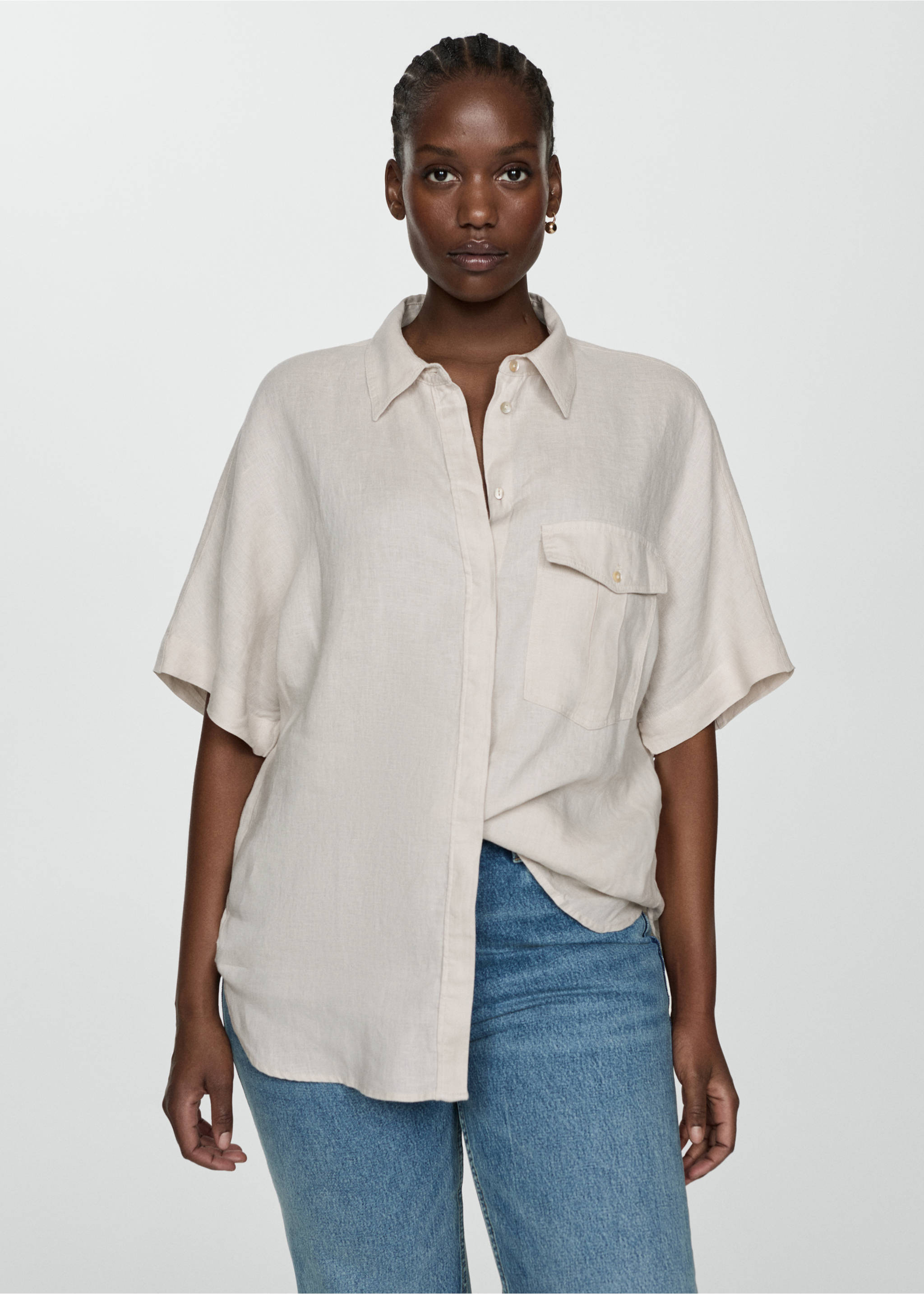 Pocket linen shirt - Details of the article 5, Sand. Ref: 87177110-00.