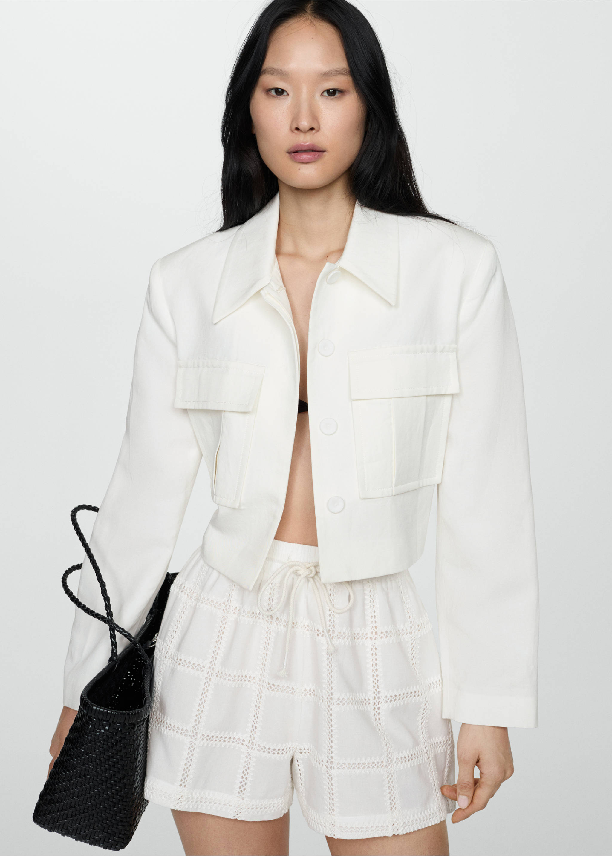 Embroidered shorts with bow - Details of the article 2, Off White. Ref: 87178645-00.