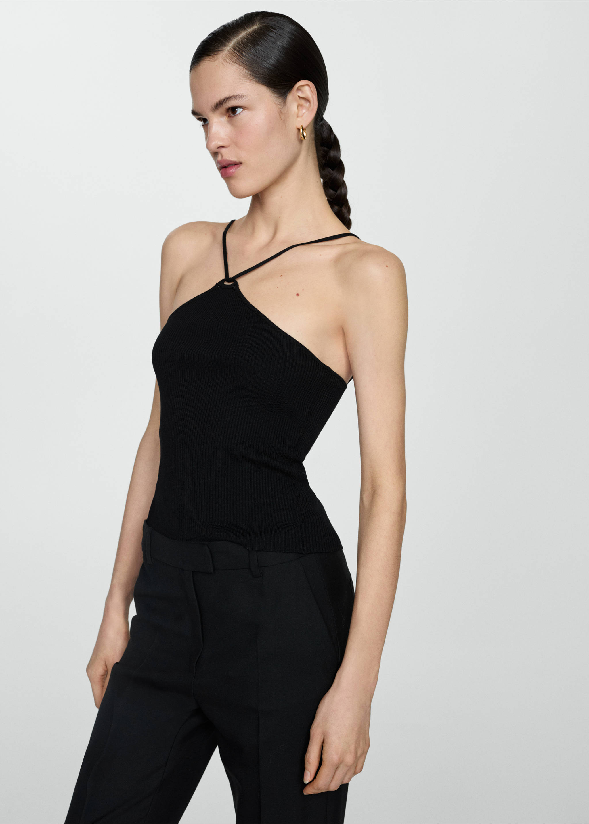 Knitted top with metallic thread - Medium plane, Black. Ref: 87188645-00.