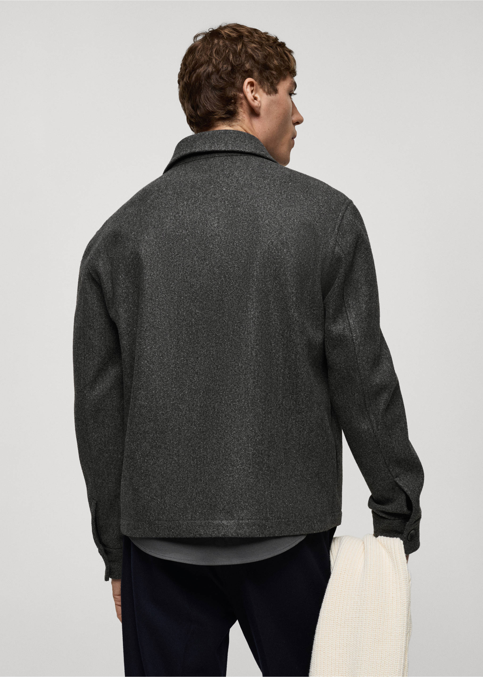 Regular-fit flannel jacket with pockets - Reverse of the article, Dark Heather Grey. Ref: 87930595-00.