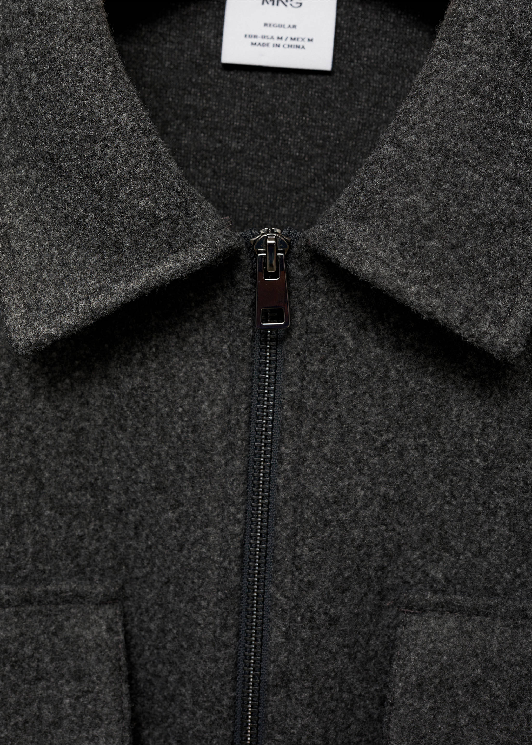 Regular-fit flannel jacket with pockets - Details of the article 8, Dark Heather Grey. Ref: 87930595-00.